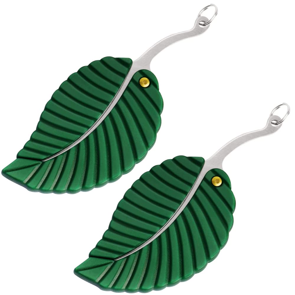 HOCAO YIGO 2 Piece Green Leaf Shape Mini Multifunction Keychain Portable Stainless Key Accessories Creative Gift, Green, S