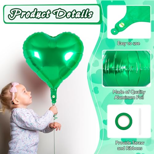 Image of 12 Pcs Green Heart Balloons,18 Inch Heart Foil Balloons Love Balloon Valentine Balloon for Birthday Party Wedding Engagement Party Baby Shower Valentine Day Decorations