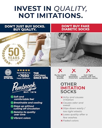 Image of Pembrook Knit Diabetic Socks for Men & Women - 6 Pairs, Wide Non Binding Neuropathy Socks for Women, Smooth Toe Seams