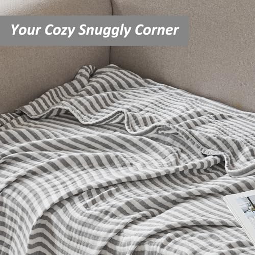 Image of EMME Cotton Muslin Blanket Couch 4-Layer Breathable Gauze Soft Lightweight Bed Blankets Adults Grey Throw XL (50 inch x 70 inch)