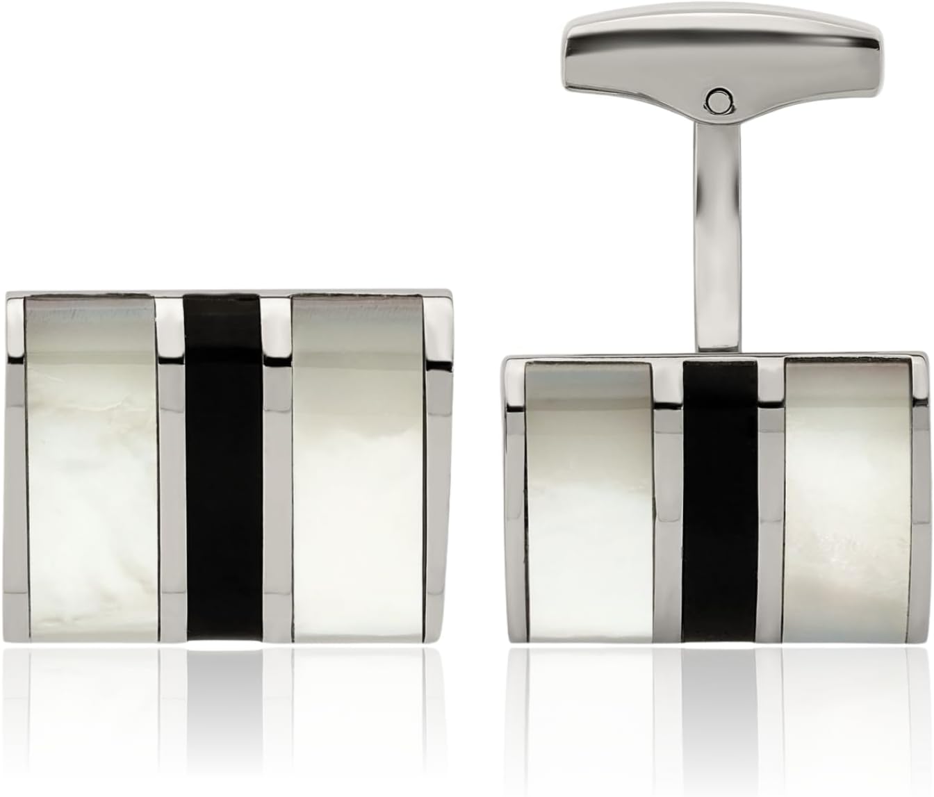 IceCarats Stainless Steel Black Onyx Mother of Pearl Square Cuff Links Prong Set For Him