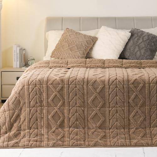Cottonblue Weighted Blanket 17lbs for Relax and Calm - Plush Cozy Fleece Sherpa Weighted Blankets for Restful Nights, Luxurious Jacquard Decor Blanket Queen Size for bed sofa couch, 60x80 Inches, Grey