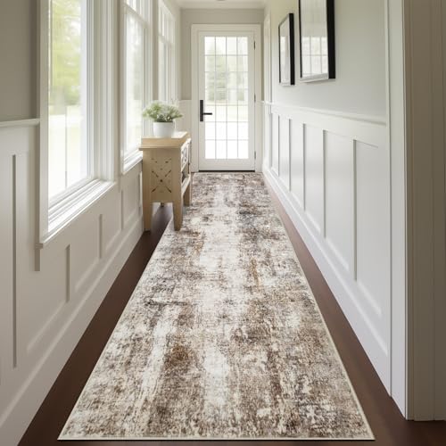 Alfombra lavable abstracta marrón que no resbala para pasillos oscuros 2