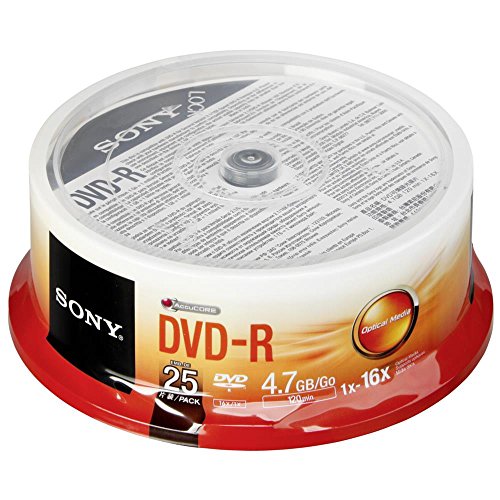 Sony 25DMR47SP 16x DVD-R 4.7GB Recordable DVD Media - 25 Pack Spindle