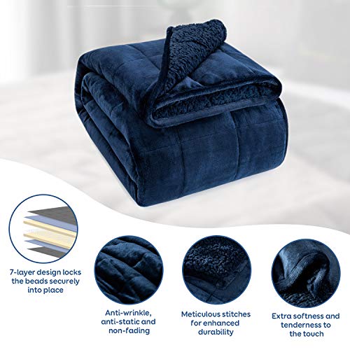 Cottonblue Weighted Blanket 20lbs 60x80 Inches, Navy Blue Sherpa Blanket Throw Sofa Bedding Heavy Blanket for Adults, Soft Cozy Fleece Blanket On Queen Bed, Plush Fleece Minky 20 lb Weighted Blanket