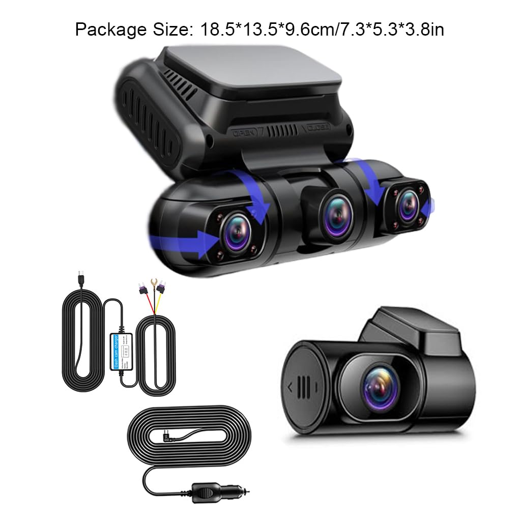 Dash Cam per auto con sensore G, 4 lenti, 2K1080P, con rilevamento