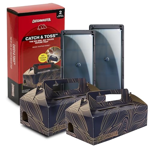 Image of Catchmaster Catch & Toss: No-Touch, No-See Disposable Mouse Glue Traps Indoor, No Bait Needed (2 Pack), Catches up to 10 Mice - Pesticide-Free, 6 Months of Child & Pet Protection Sticky Mouse Traps