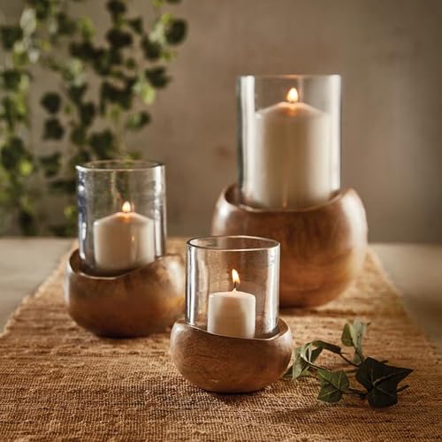 47th & Main Mango Wood and Glass Hurricane Candleholder, Small 4" Tall x 3.5" Diameter by 47th & Main - Image 2