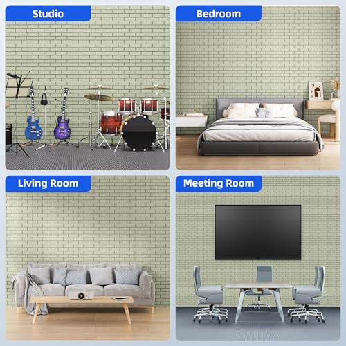 Image of 12 Pack Acoustic Panels with Self Adhesive, 12 inch X 12 inch X 0.4 inch High Density Sound Proof Foam Panels for Walls, Soundproof Wall Panels, Brick Sound Absorbing Panels for Home Studio Office Decor - Sage