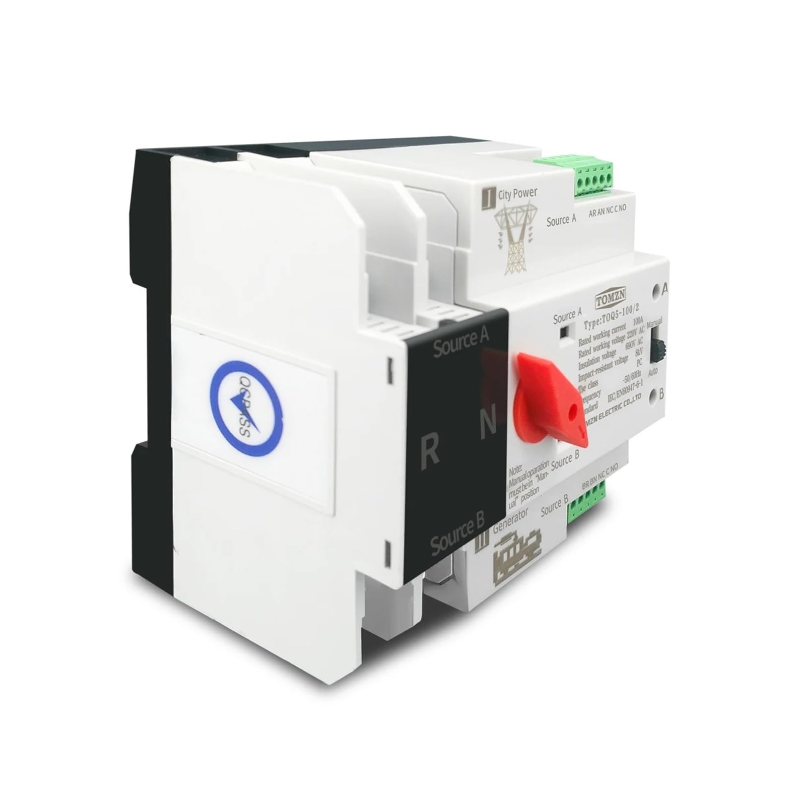 Interruttori selettori elettrici di trasferimento automatico ATS a doppia alimentazione monofase su guida DIN, senza interruzione, 2P, 63A, 100A, 125A(63a,110V)