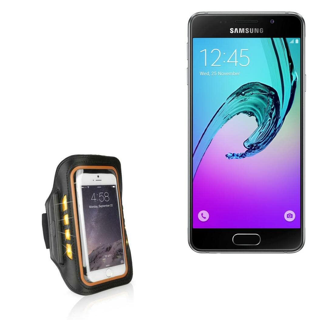 BoxWave Case for Samsung Galaxy A3 (2016) (Case JogBrite Sports Armband, High Visibility Safety Light LED Runners Armband for Samsung Galaxy A3 (2016) - Bold Orange