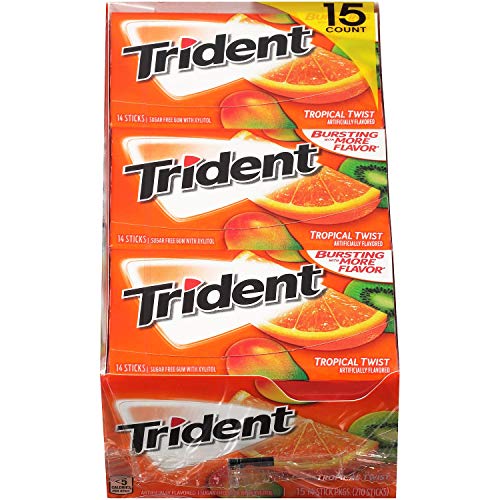 Trident Sugar Free Gum, Tropical Twist, 14 Pieces, 15 Packs