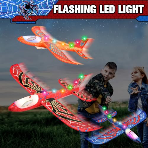 image for Fuwidvia 3 Pack Airplane Launcher Toys, 13.2'' Spider LED Foam Glider 