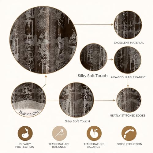 Image of HUTI Home Brown Room Darkening Door Curtain | Heavy Knitted Jacquard Look Polyester Eyelet Curtain with Texture Print | 7 Feet (120 x 213 cm) | Set of 2