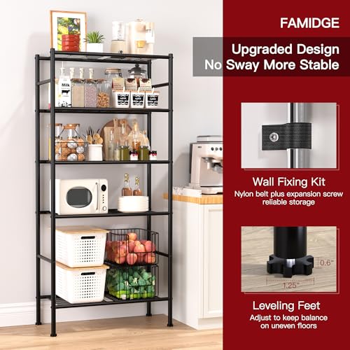 FAMIDGE Storage Shelves - 5 Tier Wire Shelving Unit, Metal Shelving Organizer, Heavy Duty Garage Storage Shelf for Laundry Room, Closet, Kitchen & Pantry, 33.1\" W x 11.8\" D x 77.8H, Black - Thumbnail 4