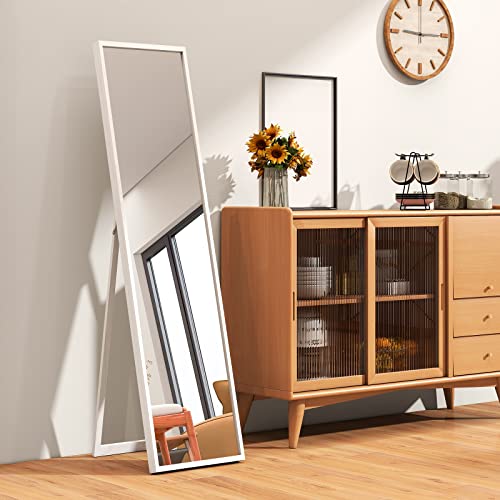 ミルオ君の鏡工房 全身鏡 姿見 スタンドミラー 木製 折りたたみ 飛散防止 壁掛け オシャレ 全身ミラー 玄関 (140x30cm, ホワイト)