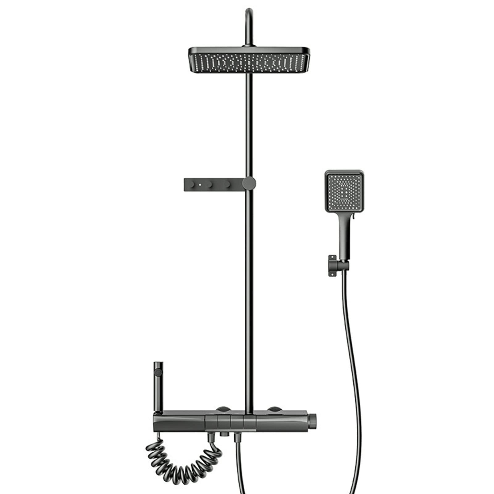 Set Rubinetto Doccia a Vista, Doccia a 4 funzioni con doccetta, Bidet, Ganci per Asciugamani, Rubinetto Doccia Vasca Tasti Pianoforte, Miscelatore Doccia Grigio Pistola