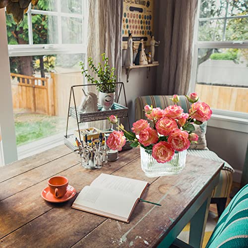 Ribbed Glass Vases For Flowers - Glass Flower Vases Clear Ribbed Vase Unique Short Flower Vase Fluted Decorative Wide Vase For Centerpieces Wedding Living Room Dining Table Modern Flowers Aesthetic #TOP2