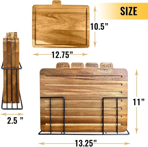 Set de 4 tablas para cortar de madera Acacia con soporte miniatura 3