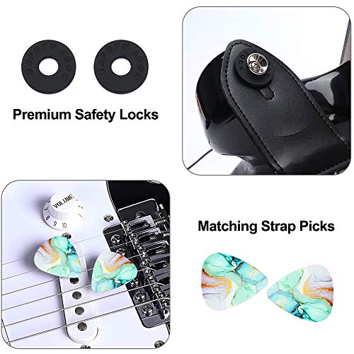 Lizimandu Adjustable Guitar Strap Includes 2 Strap Locks & 4 Matching Picks.leather Ends Guitar Shoulder Strap Suitable For,Christmas Gift For Guitarist(1-Splash Ink) #TOP3