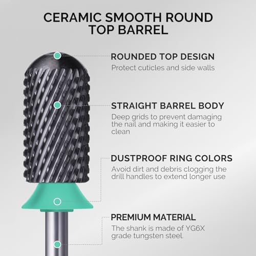 Image of MelodySusie Ceramic Nail Drill Bit, 3 /32'' Smooth Round Top Large Barrel Bits, Suitable for Manicure Pedicure Cuticle Gel Polishing, Beginners Bits, Black, Series Bit-S, Coarse
