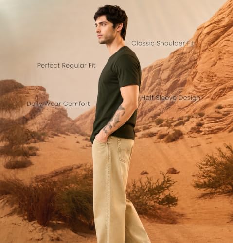 Image of Sleepynuts Men's Everyday Wear Crew Neck Regular Fit T-Shirt | Half Sleeve Solid Plain Casual T-Shirt for Men | Soft Breathable Fabric |