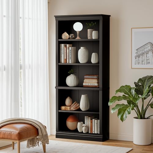 Image of Furniwell Bookcase Bookshelves, 5-Shelf Tall Bookcase 71 inch Wood Open Display Floor Bookshelf, Large Storage Organizer for Library, Bedroom, Living Room (Black)