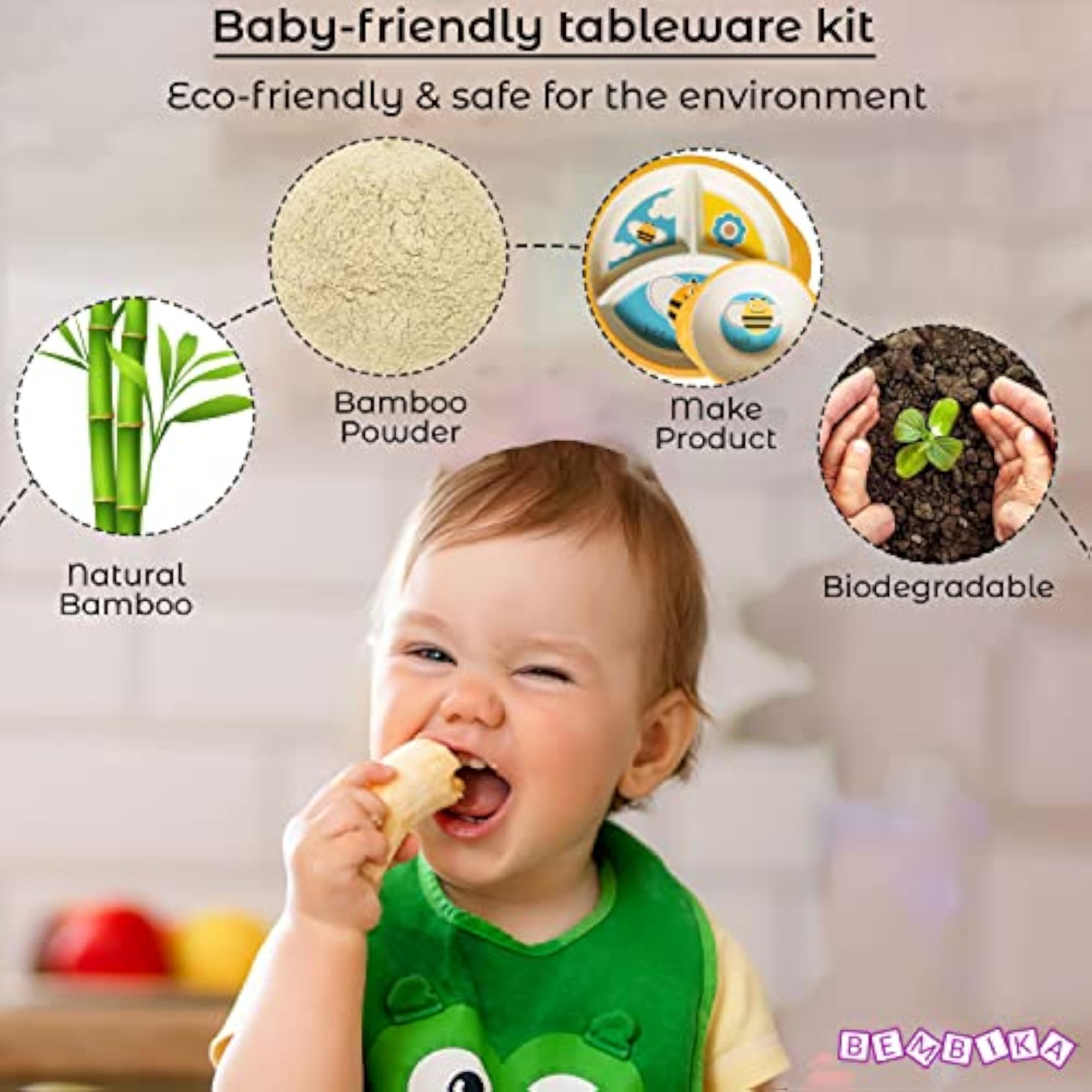 Self Feeding Essential Dinnerware Bamboo Fibre Dinner Set, Pack of 5
