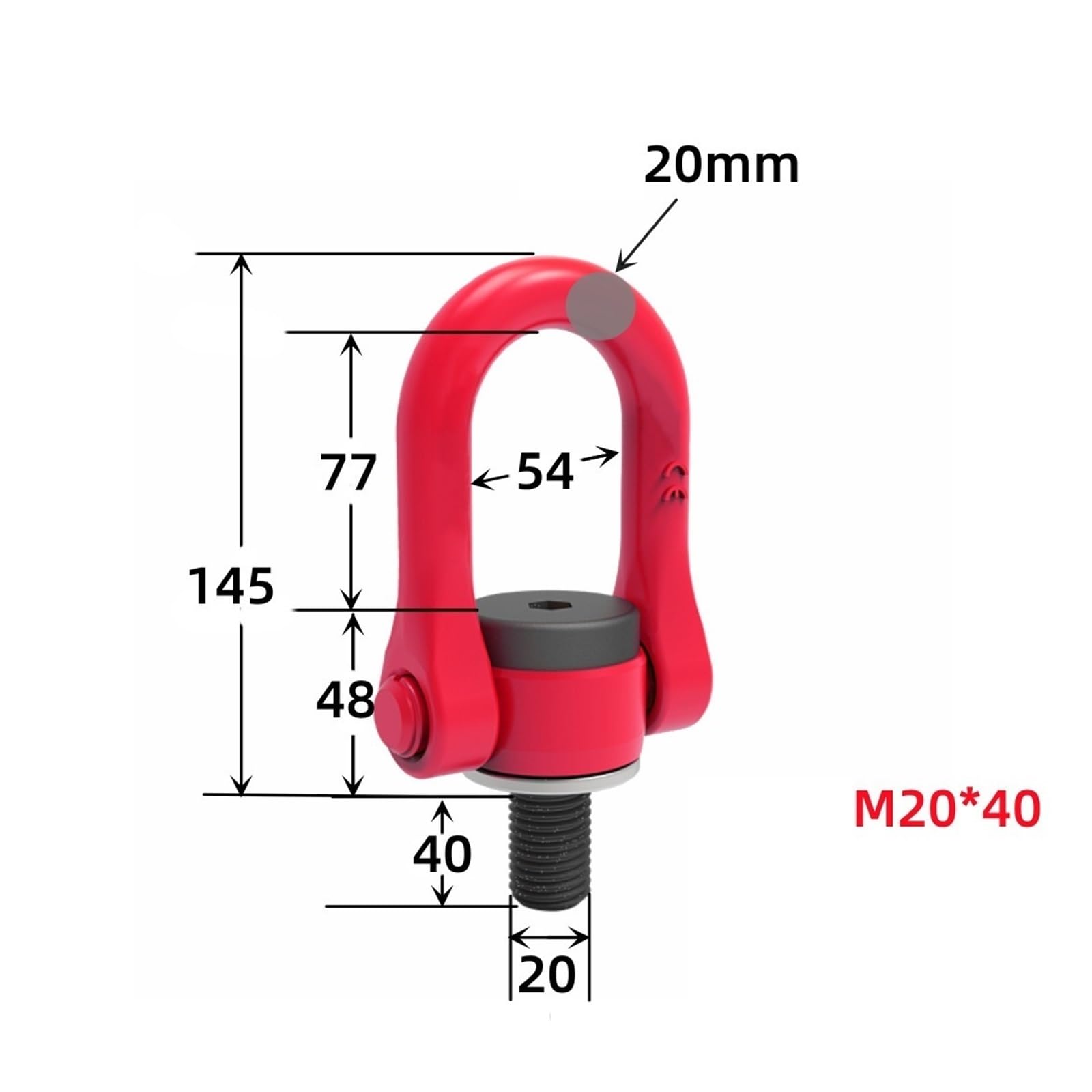 Anneau de levage rotatif en acier allié G80, point de levage pivotant à 360° avec boulon en U, 1 pièce(M20*40)