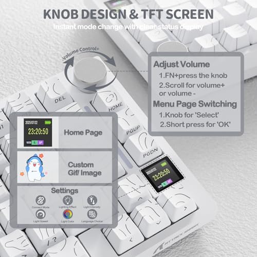 ATTACK SHARK X820 Ultra 75% Wireless Gaming Mechanical Keyboard Hot-Swappable Gasket Mount RGB Backlit BT/2.4G/Wired Custom Keyboard with Smart TFT Display&Knob QMK Driver-White Contour&Shark Switch by ATTACK SHARK - Image 6