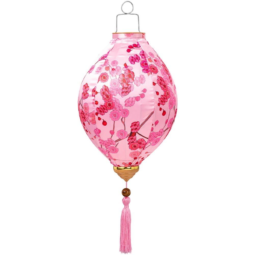 Fituenly Chinese Silk Lantern Traditional Oriental, Waterproof Oval Hanging Lantern with Tassel, Retro Japan Vietnam Floral Style for New Year Wedding