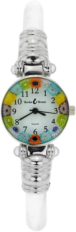 Glass Of Venice Murano Glass Millefiori Bangle Watch - Silver Clear Multicolor