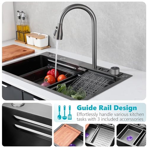Évier cascade de cuisine avec écran LED et mitigeur extractible multifonction - 5
