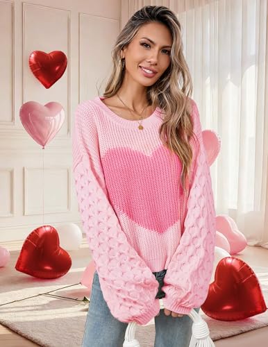 Image of Libsorge Womens Valentine Heart Sweater 2026 Valentines Day Trendy Cute Oversized Long Sleeve Pullover Sweaters