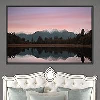 Framed Canvas Wall Art Calming Waters Aerial Cool Lake Landscape Multicolor Photography Realism Relax/Calm - 16x24 inches