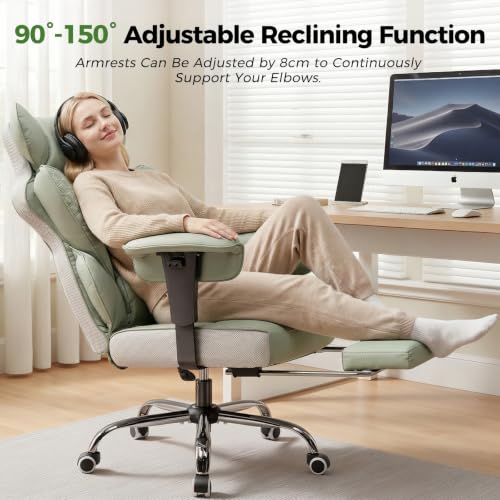 Image of GTPLAYER Big and Tall Gaming Chair 400lbs Heavy Duty Office Chair with Foot Rest & Ergonomic Pocket Spring Lumbar Support, High Back 3D Saddle Shaped Cushion for Back Pain Relief, Green