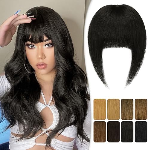 RUWISS Clip in Fringe 100% Human Hair Clip in Bangs Wispy Bangs Fringe with Temples Fringe Extensions Clip in Hair for Women Bangs Hairpieces for Daily Wear(Dark Brown)
