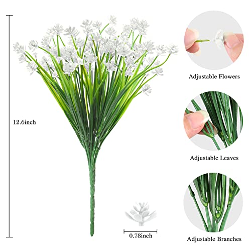 AmyHomie 20 Bundles Artificial Flowers Outdoor UV Resistant Faux Flowers No Fade Fake Plastic Plants Garden Porch Window Box Decorating ( Pure White )