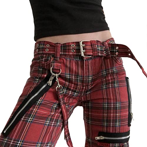 Prime Quality Women's Gothic Bondage Pant Rock Trouser Plaid Red Jeans Pant Alternative Rebel Rock Emo Pants2
