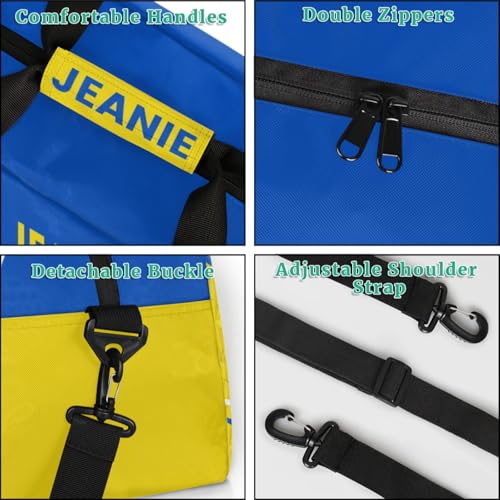 Cheer-Bags for Girls, Personalized Name Dance Ballet Gymnastics Sport Travel Duffel Bags for Cheerleader Kids with Custom Team Name for Overnight Weekender,Blue Yellow4