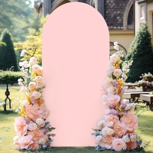 Image of Dusty Rose Arch Backdrop Cover, 7.2FT Stretchy Fitted Wedding Arch Stand Covers 2-Sided Round Top Chiara Arch Backdrop Cover for Wedding Ceremony Birthday Party Baby Shower Banquet Decoration