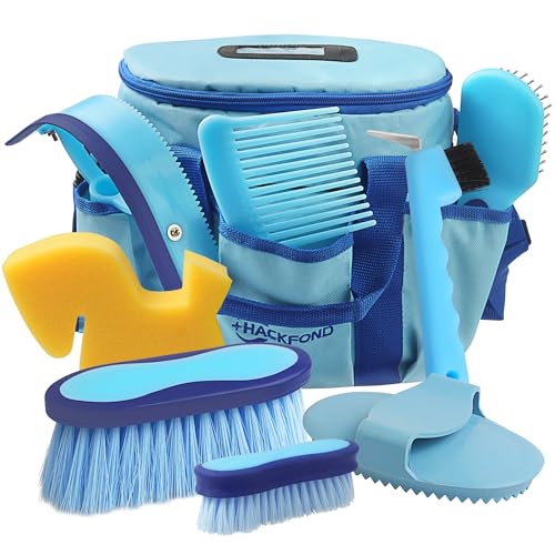 Horse Grooming Kit 8pcs Horse Brushes Equine Grooming Brushes Tack Room Supplies Set with Organizer Tote