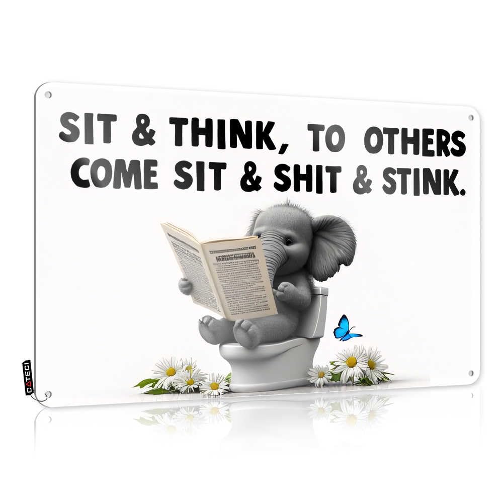Fzfn Colour Tin Metal Decor Amazing Guys Home Decor - Elephant Reading On Toilet: A Humorous Scene Decor Rustic Style Artwork For Street(30X40cm)
