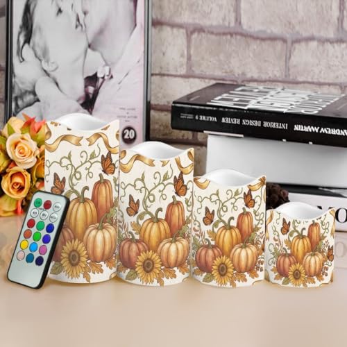 Image of Christmas Flameless Candles with Remote Set of 4 | Xmas Bow Ribbon Flameless Candle Set with Timer, Battery Operated, Fake Candles for Kitchen Room, Home Decor