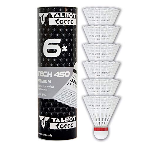 Talbot Torro Badminton Ball Tech 450, 6er Dose, Farbe: Weiß, Geschwindigkeit: Rot/Schnell,...
