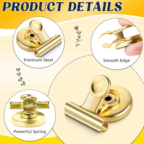 Grtard 24pack Luxurious Cute Gold Magnetic Clips, Strong Heavy Duty Scratch Free Refrigerator Magnet Clips, 24 Count