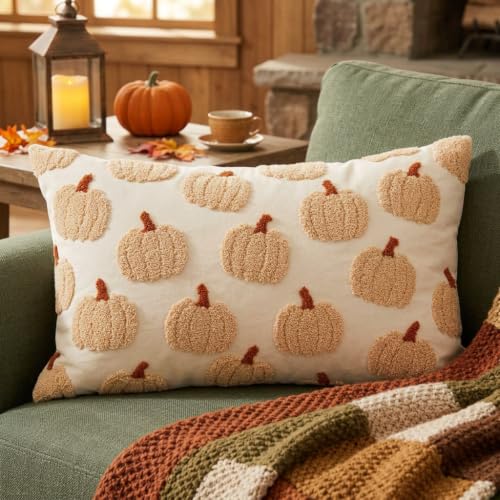 GAGEC Fall Pillow Covers 12x20 Inch Beige Fall Decor Embroidered Thanksgiving Pumpkin Throw Pillowcase Sofa Cushion Case Autumn Outdoor Indoor Decorations for Home