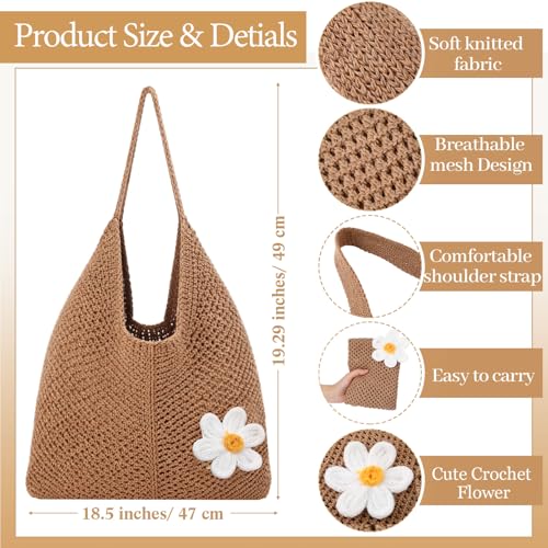 Image of Aliceset 2 Pack Crochet Mesh Beach Tote Bag with Letter Patch Pocket Summer Beach Tote Bohemian Straw Transparent Bag