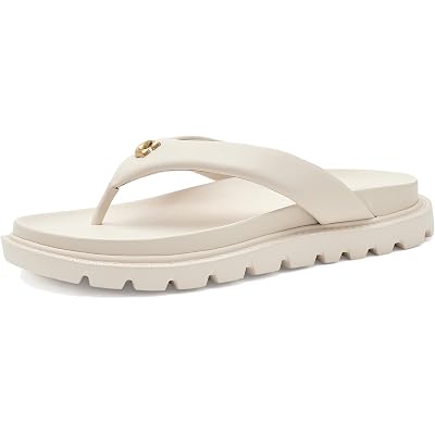 COACH Brynn Leather Thong Sandals chalk