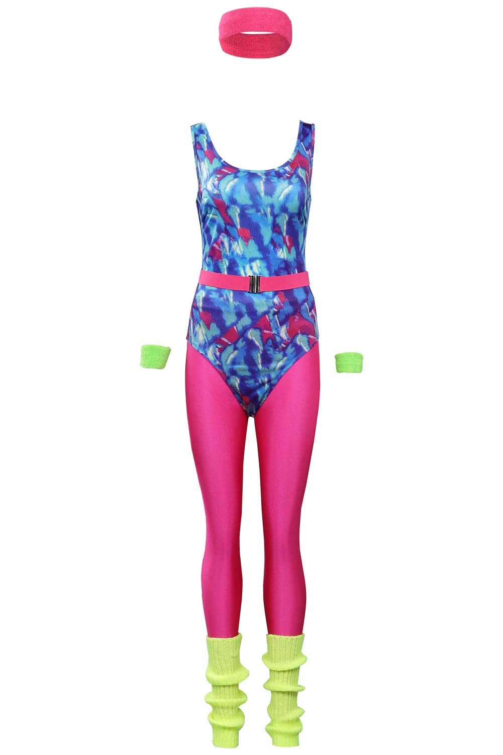 Costume de fitness des années 80 pour femme - Survêtement rétro - Combinaison de yoga - Avec accessoires - Costume de fête